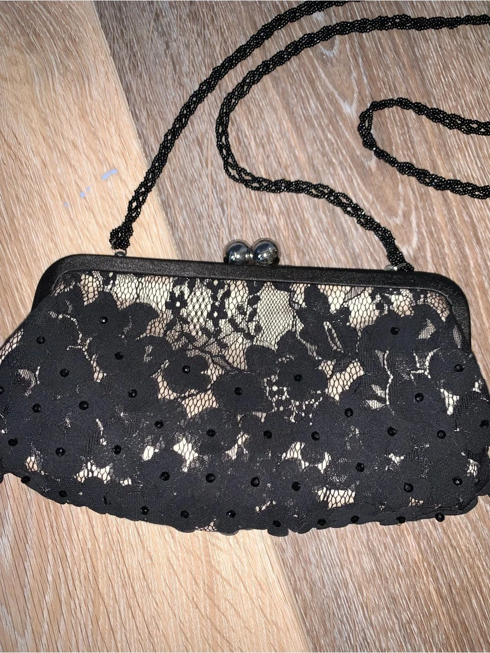 Nina vintage black lace & floral embellished clutch crossbody bag